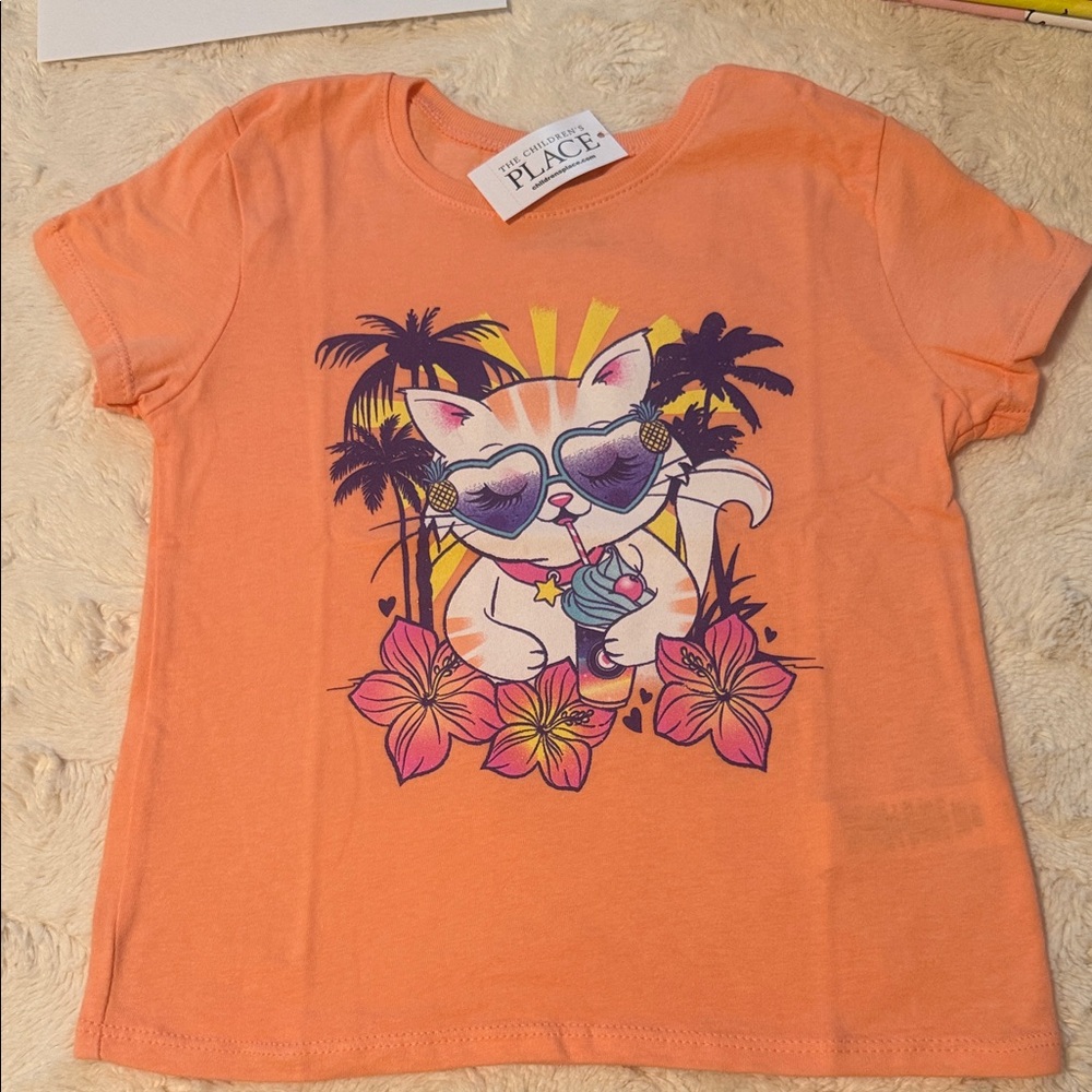The Children's Place Tropical Cat Orange Tee.    Size 5/6